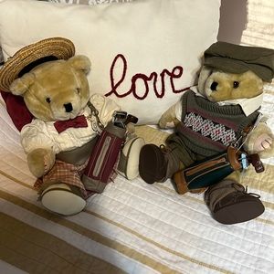 Set of golfing teddy bears